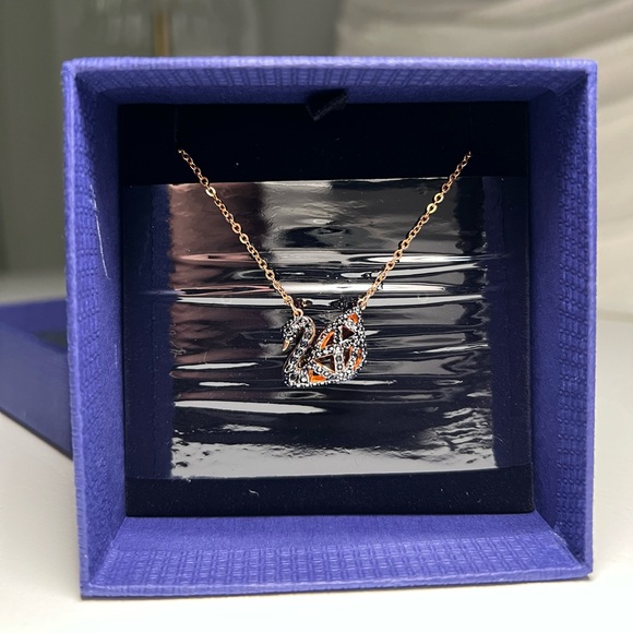 SWAROVSKI Dazzling Dual Sided Swan Black and Rose Gold Necklace - Picture 3 of 12